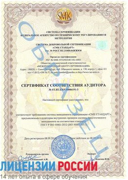 Образец сертификата соответствия аудитора №ST.RU.EXP.00006191-3 Палласовка Сертификат ISO 50001